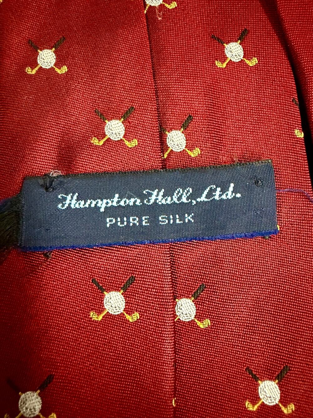 VTG Hampton Hall Ltd Burgundy Red Golf Clubs & Ball Pure Silk Necktie Novelty